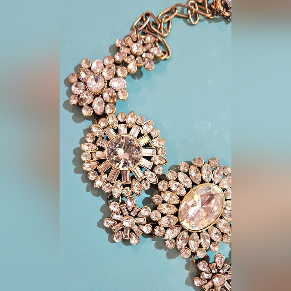 J. Crew Sparkling Bib Statement Necklace with Floral Crystal Medallions - Picture 3 of 5